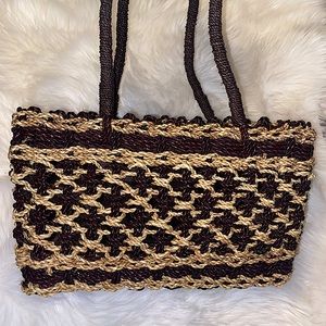 Hand woven hazel and creme colored tote bag